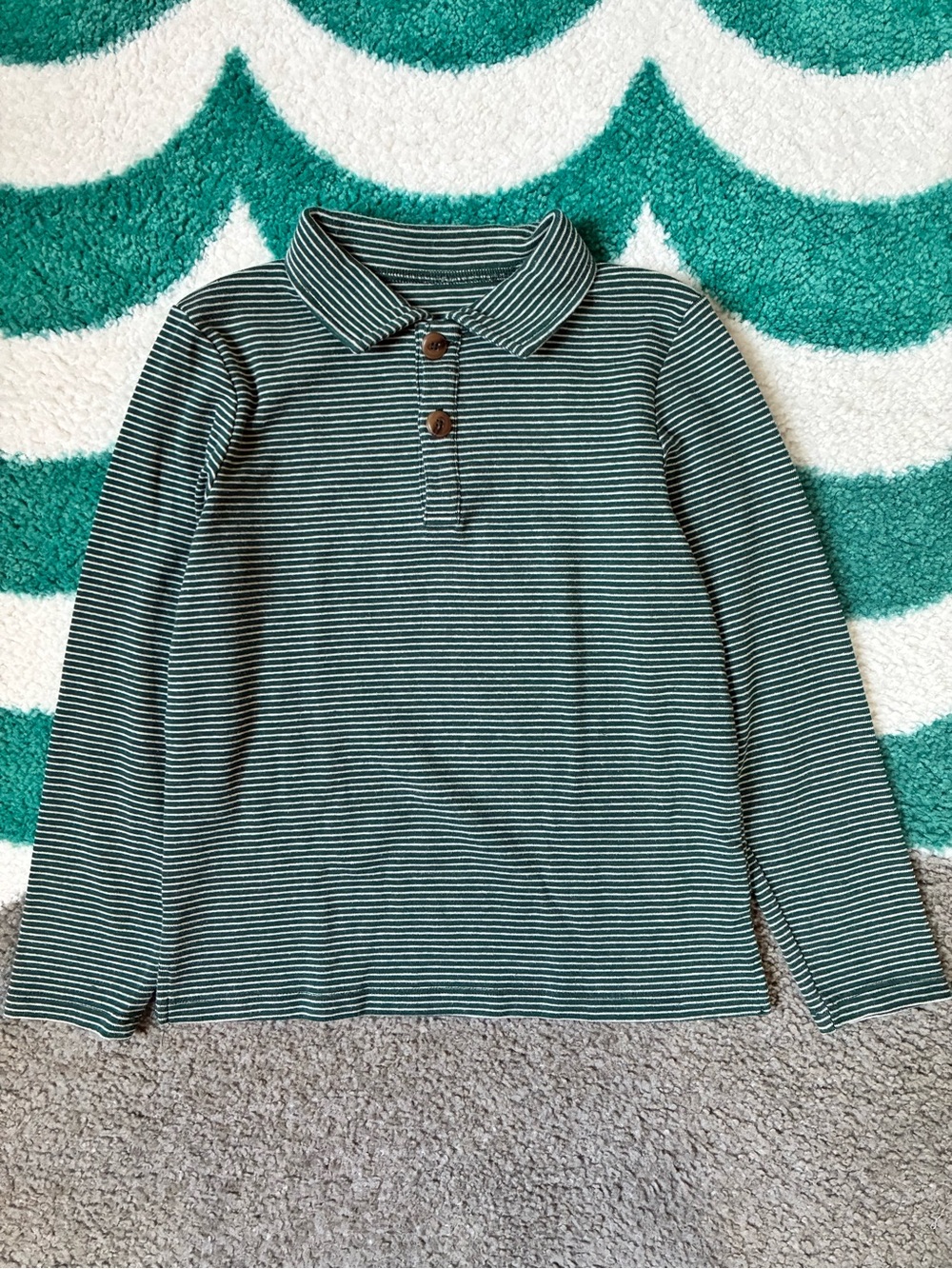 Maison Me Finley Long Sleeve Polo (Green/White) Size 7